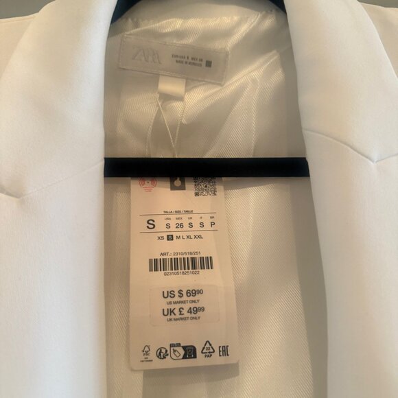 NWT: ZARA WHITE BLAZER WITH TURN-UP CUFFS - Picture 9 of 11